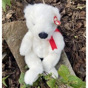 Ty Classics Vintage Plush Bear White Romeo with Red Bow Bear